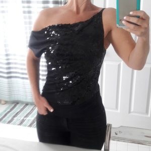 BCBG black silk and sequin top